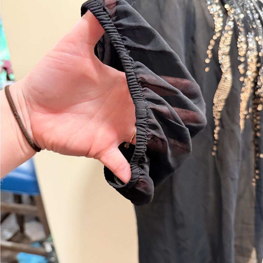 Lane Bryant Black Sheer Sequin Embellished Blouse - Picture 3 of 8